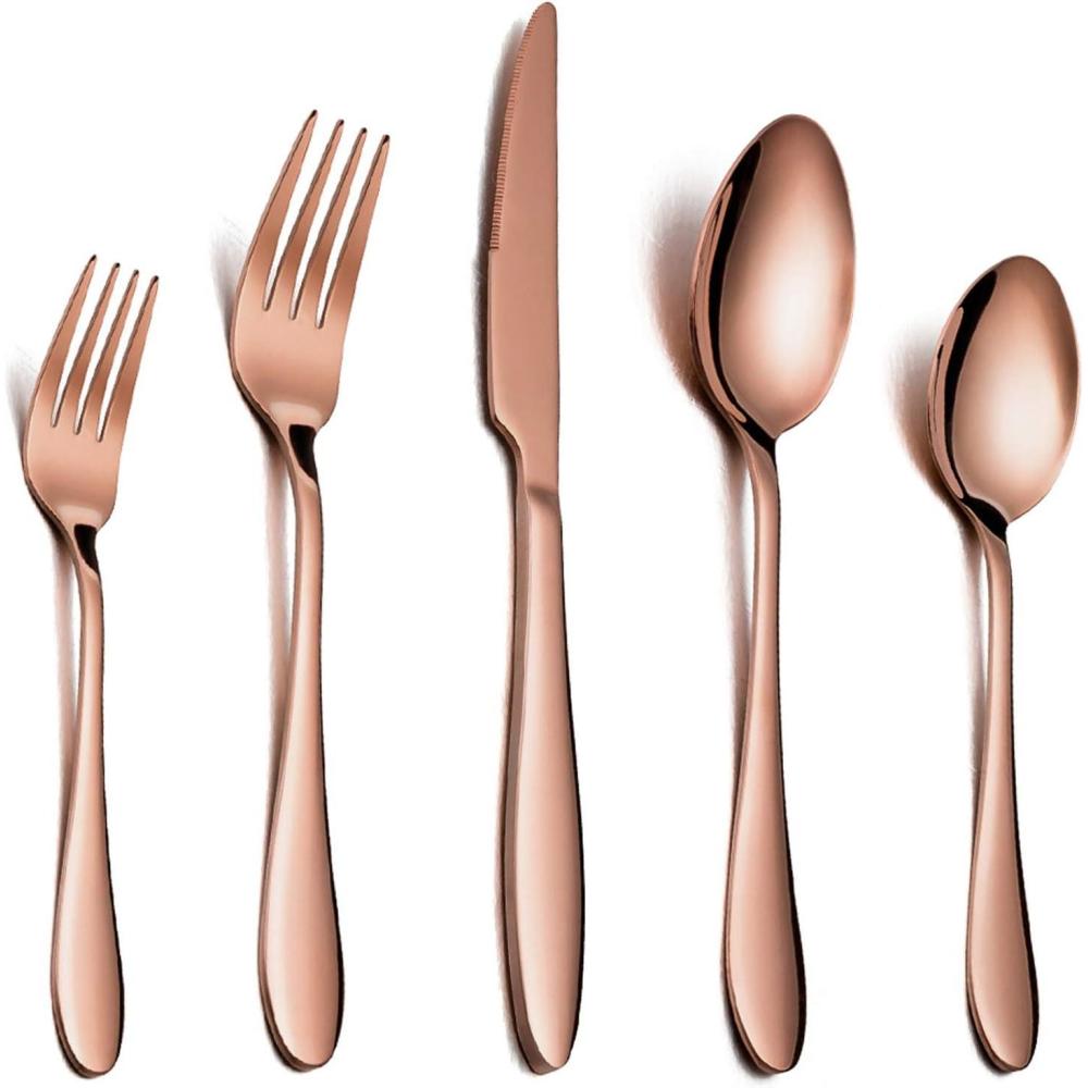 imageEfar Silverware Set Copper Color Service for 4 20 Piece Brass Gold Stainless Steel Flatware Cutlery Set Perfect for WeddingPartyRestaurantHotel Mirror Polished amp Dishwasher SafeCopper Streamlined Handle