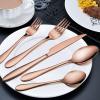 E-far Silverware Set Copper Color Service for 4, 20 Piece Brass Gold Stainless Steel Flatware Cutlery Set, Perfect for Wedding/Party/Restaurant/Hotel, Mirror Polished & Dishwasher Safe(Copper – Streamlined Handle)