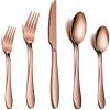 E-far Silverware Set Copper Color Service for 4, 20 Piece Brass Gold Stainless Steel Flatware Cutlery Set, Perfect for Wedding/Party/Restaurant/Hotel, Mirror Polished & Dishwasher Safe(Copper – Streamlined Handle)