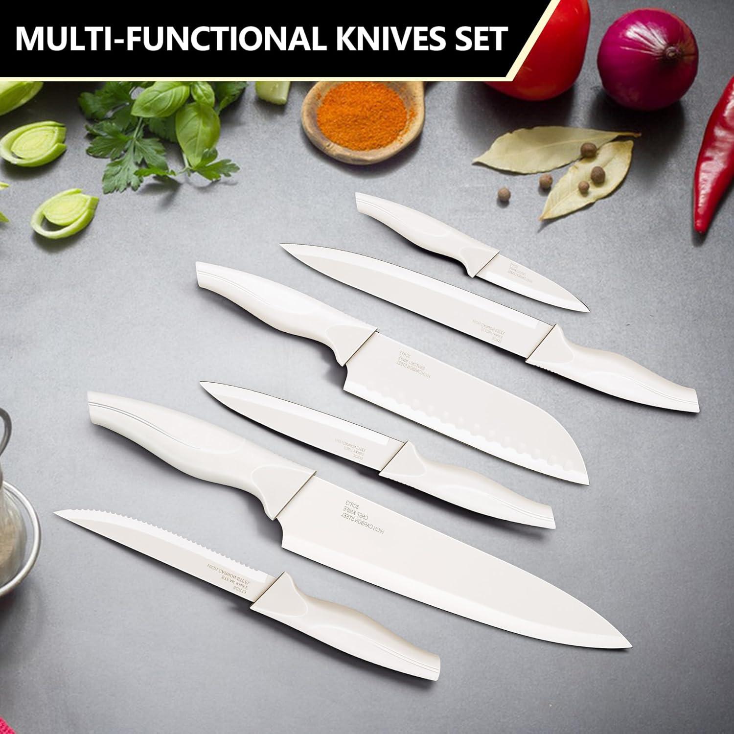 imageEfar Knife Set with Block 15 Pieces Kitchen Knife Block Set with Sharpener High Carbon Stainless Steel Sharp Chef Knife Set with Ergonomic Handles Anti Rust WhiteWhite