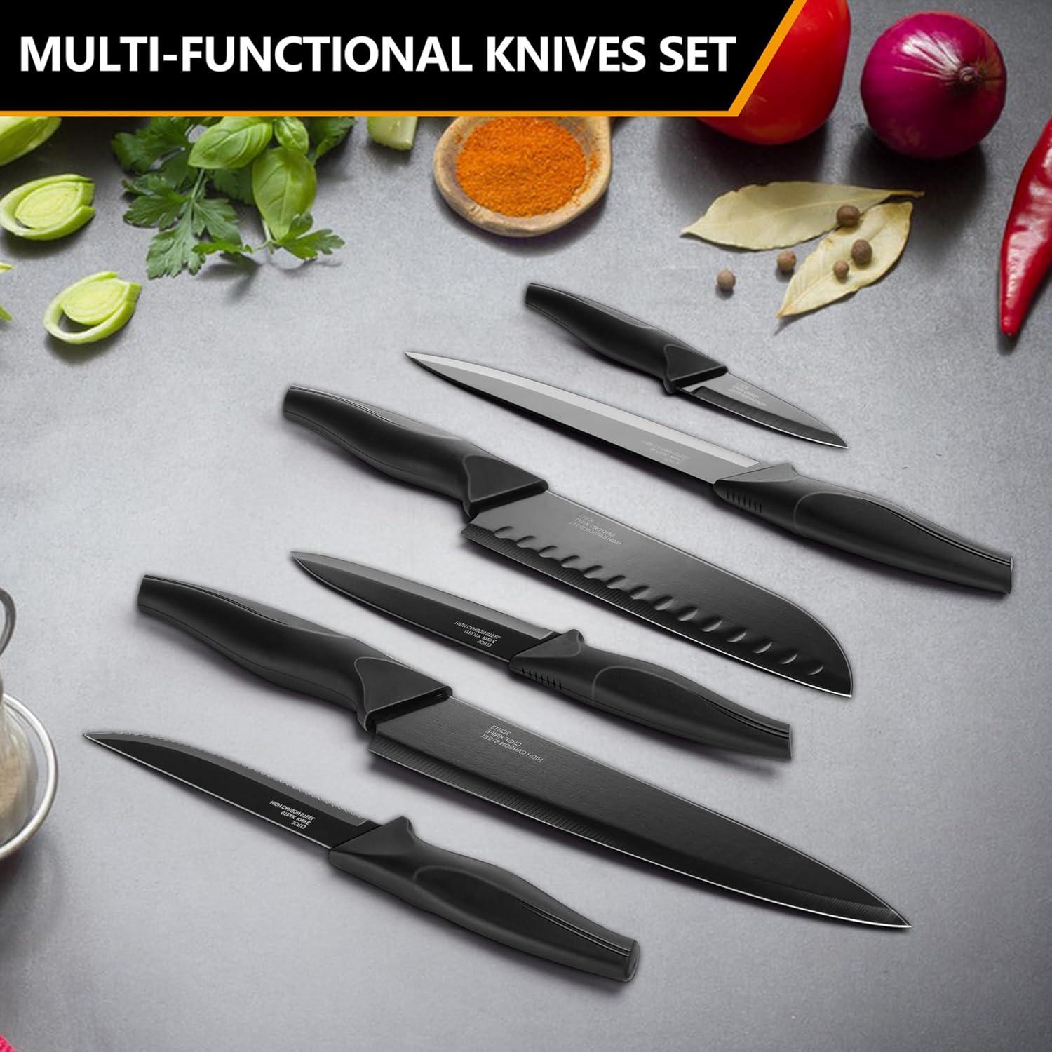 imageEfar Knife Set with Block 15 Pieces Kitchen Knife Block Set with Sharpener High Carbon Stainless Steel Sharp Chef Knife Set with Ergonomic Handles Anti Rust WhiteBlack