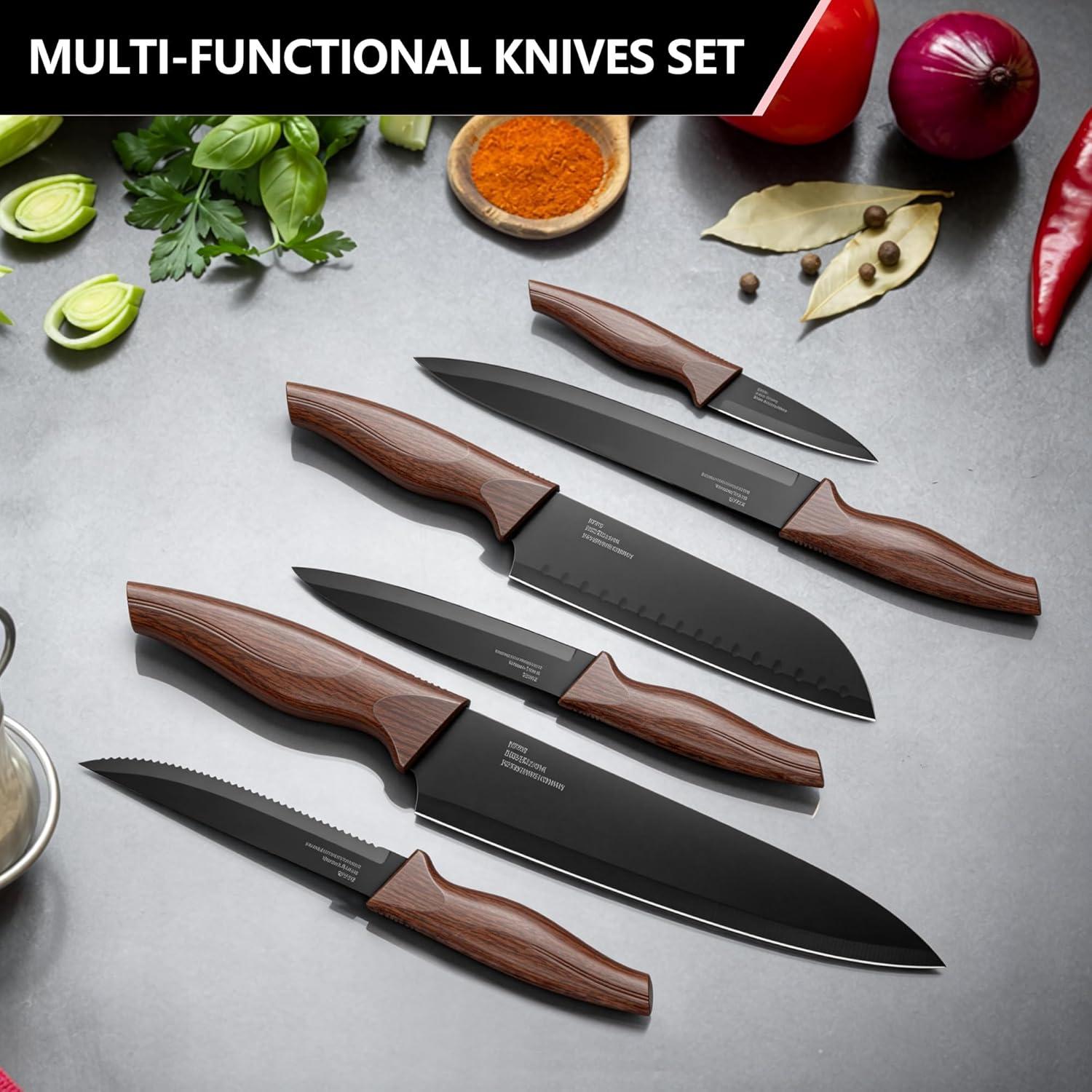 imageEfar Knife Set with Block 15 Pieces Kitchen Knife Block Set with Sharpener High Carbon Stainless Steel Sharp Chef Knife Set with Ergonomic Handles Anti Rust WhiteWalnut