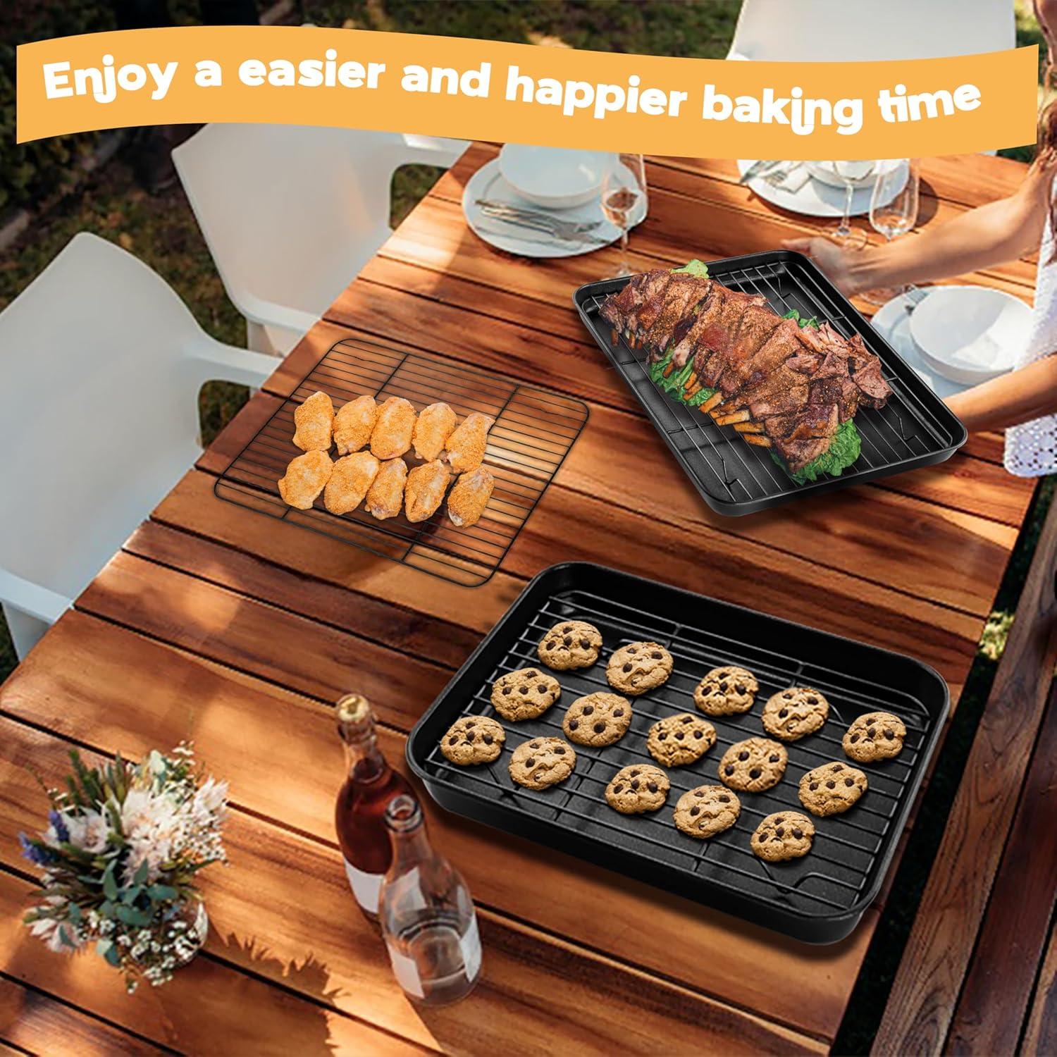 imageEfar Nonstick Baking Sheet with Rack Set 16 x 12 x 1 Inch Cookie Sheet Baking Pans with Cooling Racks Warp Resistant amp HeavyDuty NonToxic amp Easy Clean 2 Pans 2 Racks9x7x1