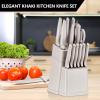 E-far Knife Set with Block, 15 Pieces Kitchen Knife Block Set with Sharpener, High Carbon Stainless Steel Sharp Chef Knife Set with Ergonomic Handles, Anti Rust, White(Khaki)