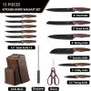 E-far Knife Set with Block, 15 Pieces Kitchen Knife Block Set with Sharpener, High Carbon Stainless Steel Sharp Chef Knife Set with Ergonomic Handles, Anti Rust, White(Walnut)