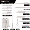 E-far Knife Set with Block, 15 Pieces Kitchen Knife Block Set with Sharpener, High Carbon Stainless Steel Sharp Chef Knife Set with Ergonomic Handles, Anti Rust, White(Khaki)