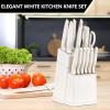 E-far Knife Set with Block, 15 Pieces Kitchen Knife Block Set with Sharpener, High Carbon Stainless Steel Sharp Chef Knife Set with Ergonomic Handles, Anti Rust, White(White)