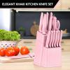 E-far Knife Set with Block, 15 Pieces Kitchen Knife Block Set with Sharpener, High Carbon Stainless Steel Sharp Chef Knife Set with Ergonomic Handles, Anti Rust, White(Pink)