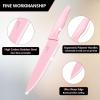 E-far Knife Set with Block, 15 Pieces Kitchen Knife Block Set with Sharpener, High Carbon Stainless Steel Sharp Chef Knife Set with Ergonomic Handles, Anti Rust, White(Pink)