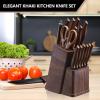 E-far Knife Set with Block, 15 Pieces Kitchen Knife Block Set with Sharpener, High Carbon Stainless Steel Sharp Chef Knife Set with Ergonomic Handles, Anti Rust, White(Walnut)
