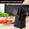 E-far Knife Set with Block, 15 Pieces Kitchen Knife Block Set with Sharpener, High Carbon Stainless Steel Sharp Chef Knife Set with Ergonomic Handles, Anti Rust, White(Black)
