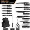 E-far Knife Set with Block, 15 Pieces Kitchen Knife Block Set with Sharpener, High Carbon Stainless Steel Sharp Chef Knife Set with Ergonomic Handles, Anti Rust, White(Black)