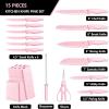 E-far Knife Set with Block, 15 Pieces Kitchen Knife Block Set with Sharpener, High Carbon Stainless Steel Sharp Chef Knife Set with Ergonomic Handles, Anti Rust, White(Pink)