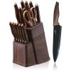 E-far Knife Set with Block, 15 Pieces Kitchen Knife Block Set with Sharpener, High Carbon Stainless Steel Sharp Chef Knife Set with Ergonomic Handles, Anti Rust, White(Walnut)