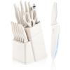 E-far Knife Set with Block, 15 Pieces Kitchen Knife Block Set with Sharpener, High Carbon Stainless Steel Sharp Chef Knife Set with Ergonomic Handles, Anti Rust, White(White)