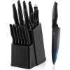 E-far Knife Set with Block, 15 Pieces Kitchen Knife Block Set with Sharpener, High Carbon Stainless Steel Sharp Chef Knife Set with Ergonomic Handles, Anti Rust, White(Black)