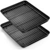 E-far Nonstick Baking Sheet with Rack Set, 16 x 12 x 1 Inch Cookie Sheet Baking Pans with Cooling Racks, Warp Resistant & Heavy-Duty, Non-Toxic & Easy Clean (2 Pans + 2 Racks)(12.5”x9.5”x1”)