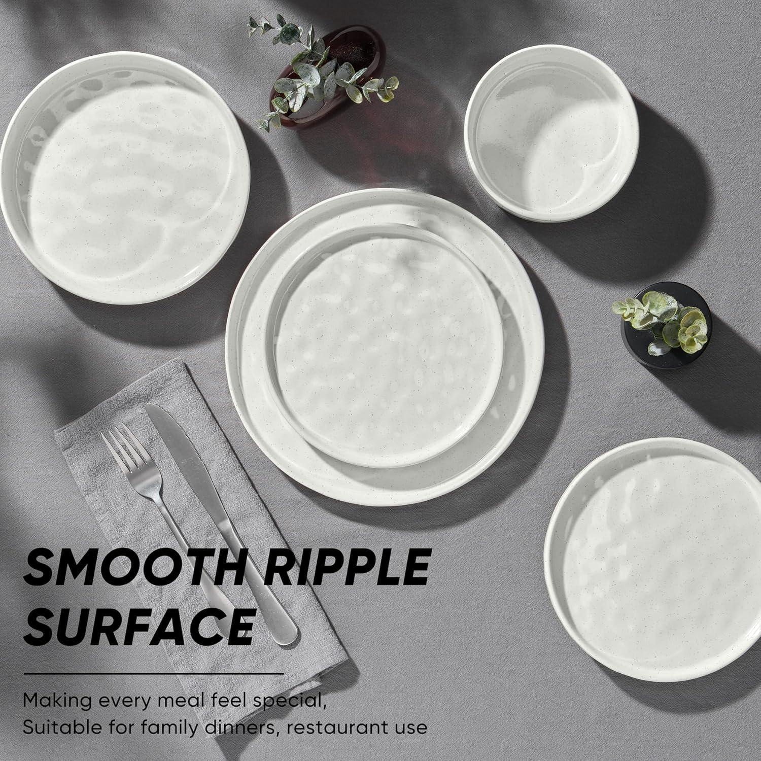 imageEfar 16Piece Plates and Bowls Sets with Pasta Bowls Stoneware Dinnerware Set for 4 Modern Ribbed Dishes Microwave amp Dishwasher Safe MulticolorSpeckled White