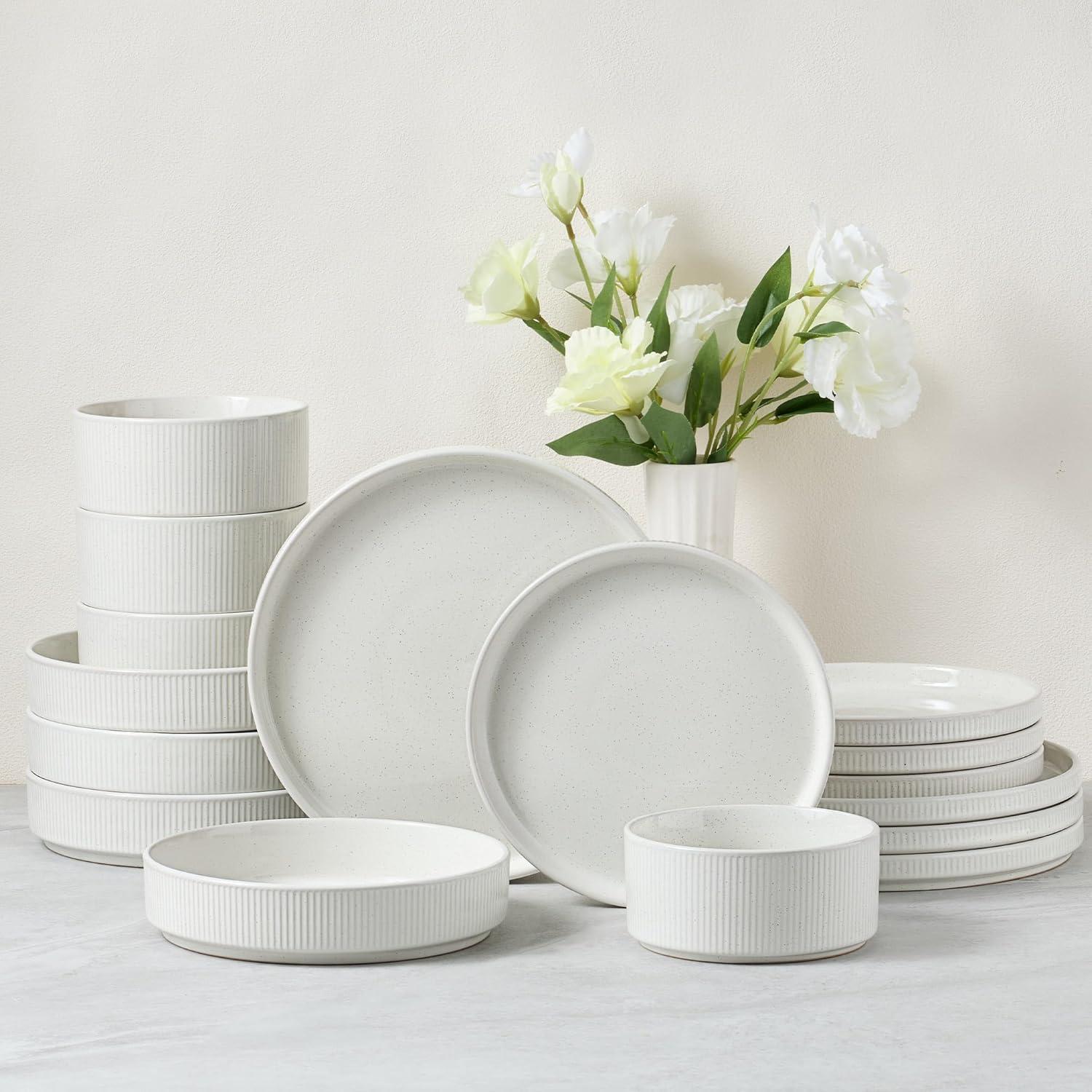 imageEfar Stoneware Dinnerware Sets for 2 6Piece Plates and Bowls Sets Chip amp Scratch Resistant Ribbed Dish Set for Home Restaurant Microwave amp Dishwasher Safe Midnight BlueSpeckled White