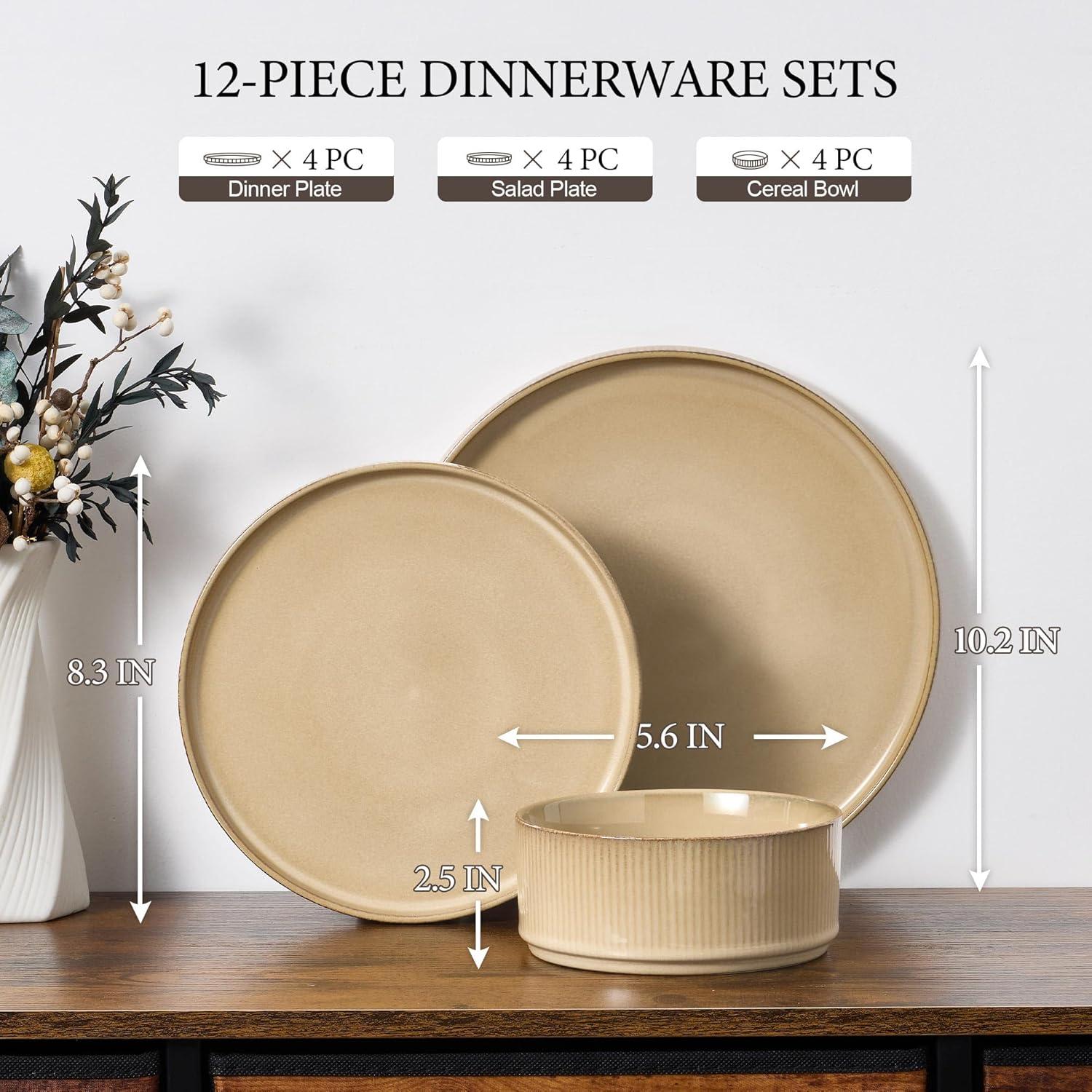 imageEfar Stoneware Dinnerware Sets for 2 6Piece Plates and Bowls Sets Chip amp Scratch Resistant Ribbed Dish Set for Home Restaurant Microwave amp Dishwasher Safe Midnight BlueCaramel Khaki