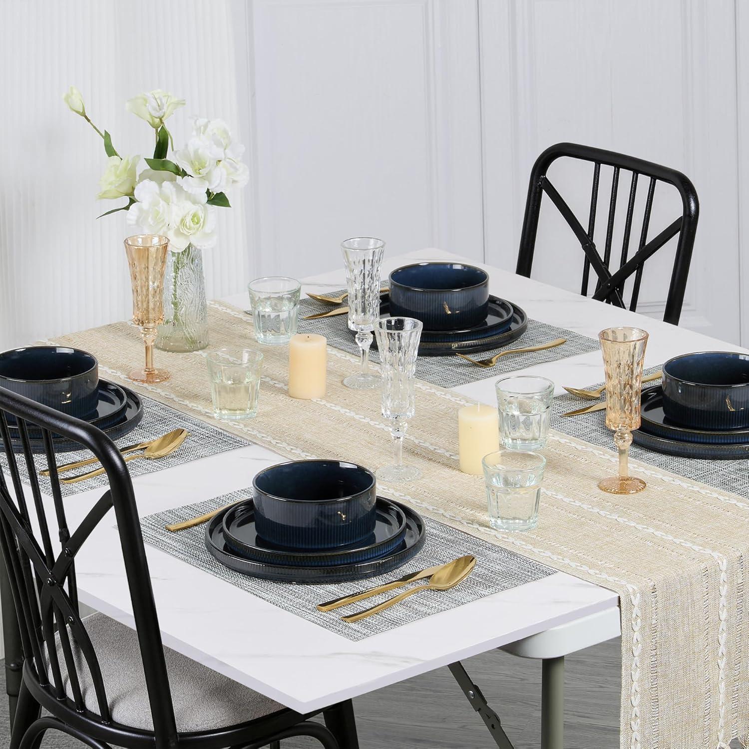 imageEfar Stoneware Dinnerware Sets for 2 6Piece Plates and Bowls Sets Chip amp Scratch Resistant Ribbed Dish Set for Home Restaurant Microwave amp Dishwasher Safe Midnight BlueMidnight Blue