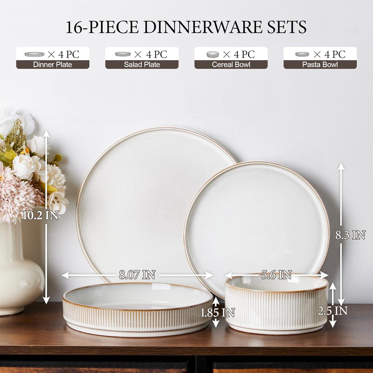 imageEfar Stoneware Dinnerware Sets for 2 6Piece Plates and Bowls Sets Chip amp Scratch Resistant Ribbed Dish Set for Home Restaurant Microwave amp Dishwasher Safe Dusty BlueCreamy Beige