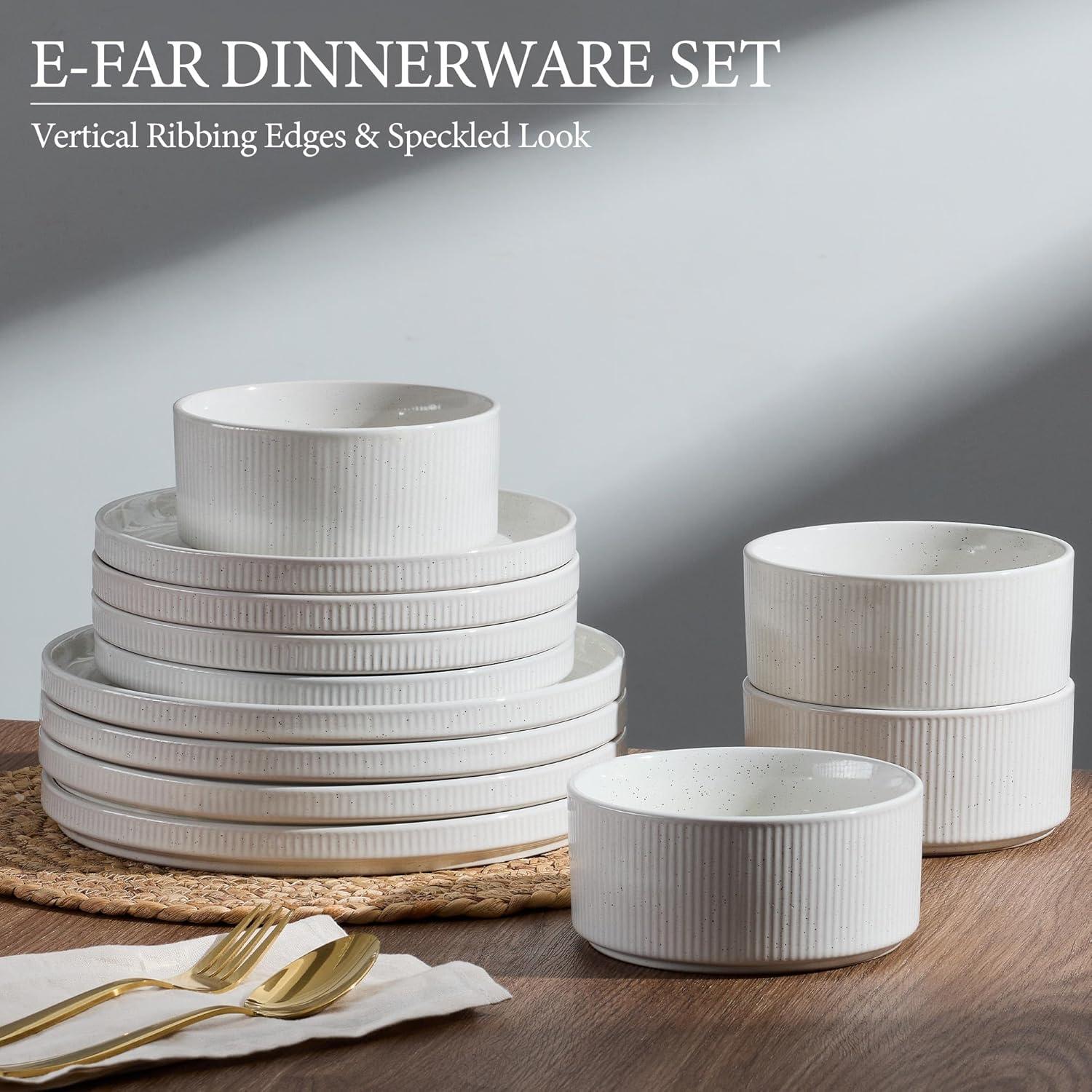imageEfar Stoneware Dinnerware Sets for 2 6Piece Plates and Bowls Sets Chip amp Scratch Resistant Ribbed Dish Set for Home Restaurant Microwave amp Dishwasher Safe Dusty BlueSpeckled White