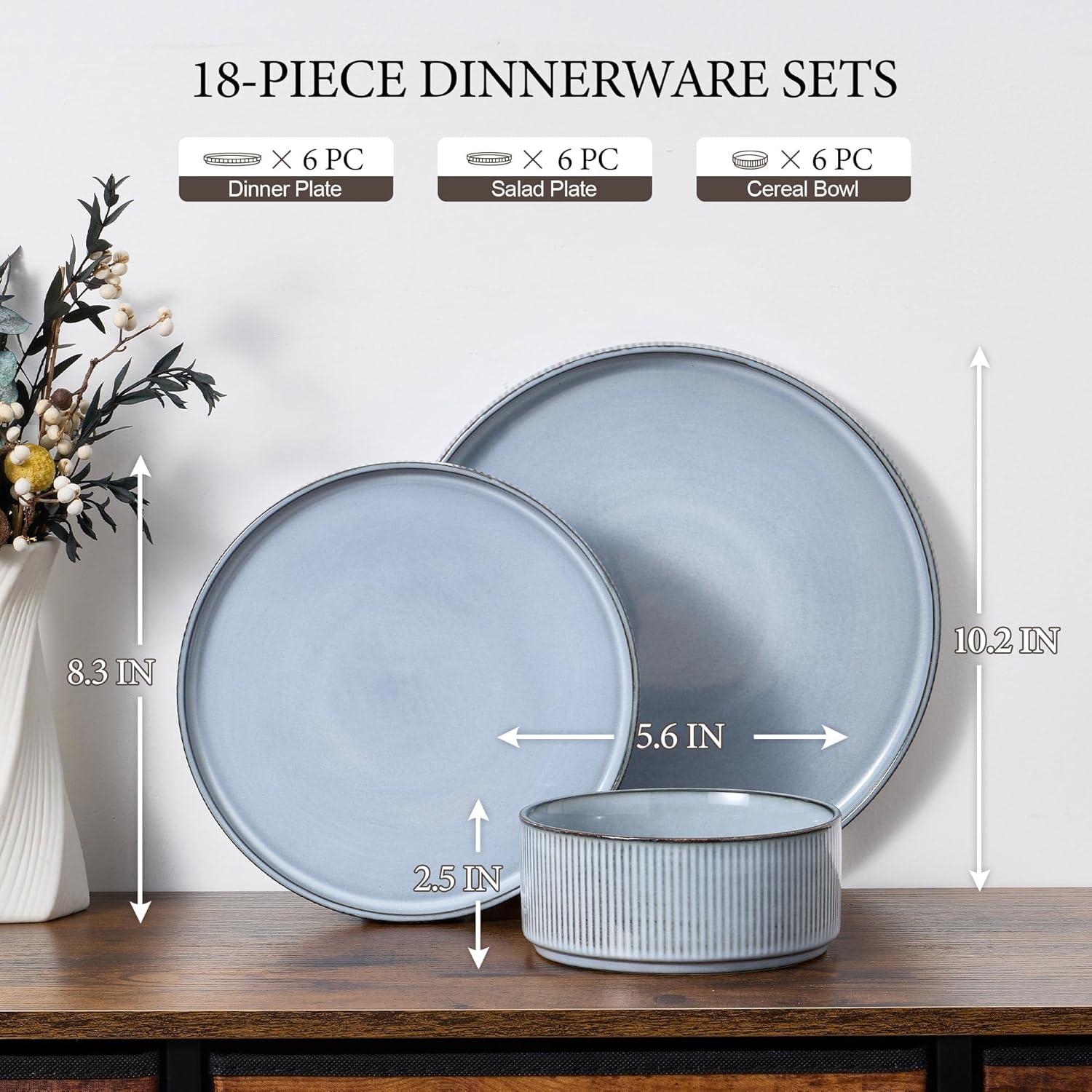imageEfar Stoneware Dinnerware Sets for 2 6Piece Plates and Bowls Sets Chip amp Scratch Resistant Ribbed Dish Set for Home Restaurant Microwave amp Dishwasher Safe Midnight BlueDusty Blue