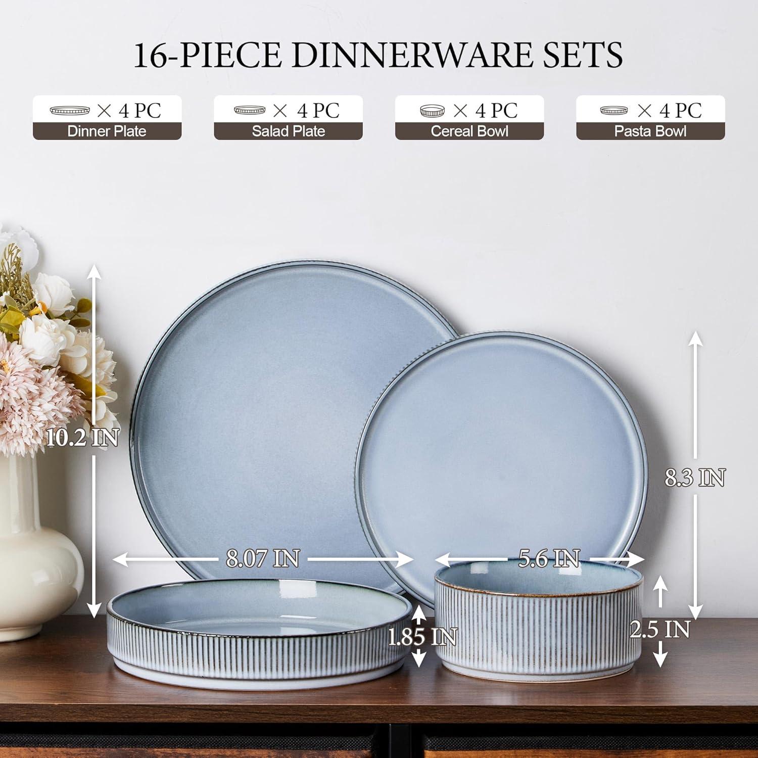 imageEfar Stoneware Dinnerware Sets for 2 6Piece Plates and Bowls Sets Chip amp Scratch Resistant Ribbed Dish Set for Home Restaurant Microwave amp Dishwasher Safe Dusty BlueDusty Blue