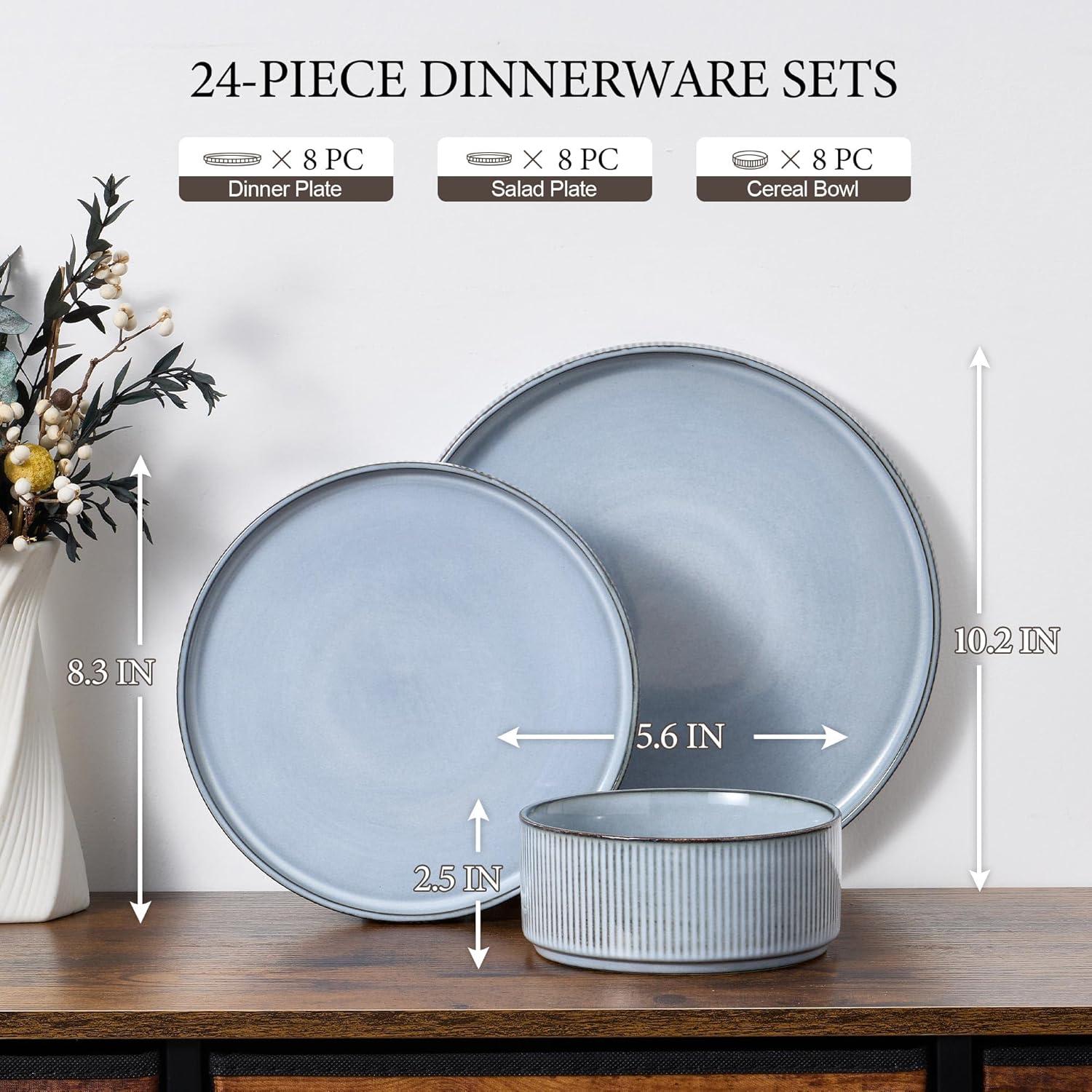 imageEfar Stoneware Dinnerware Sets for 2 6Piece Plates and Bowls Sets Chip amp Scratch Resistant Ribbed Dish Set for Home Restaurant Microwave amp Dishwasher Safe Dusty BlueDusty Blue