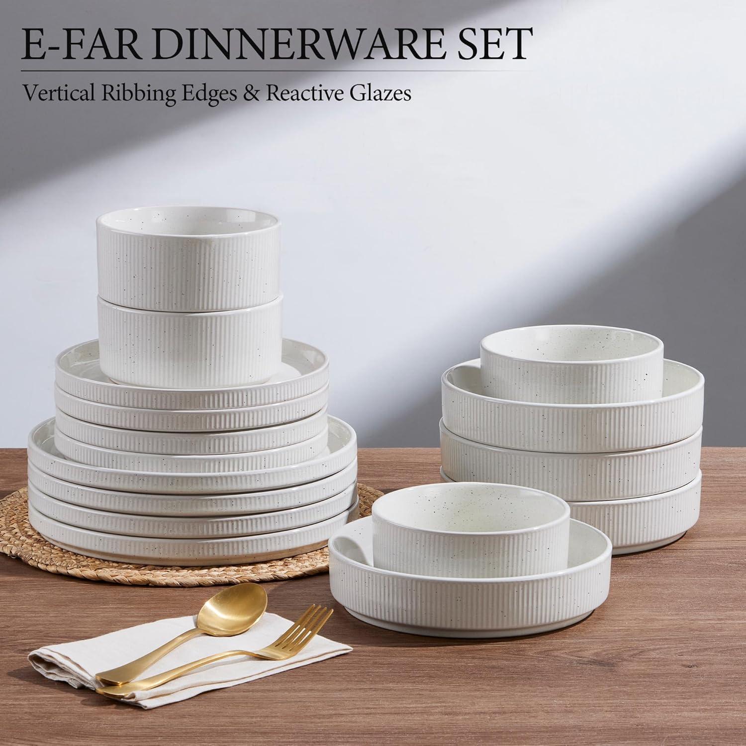 imageEfar Stoneware Dinnerware Sets for 2 6Piece Plates and Bowls Sets Chip amp Scratch Resistant Ribbed Dish Set for Home Restaurant Microwave amp Dishwasher Safe Midnight BlueSpeckled White