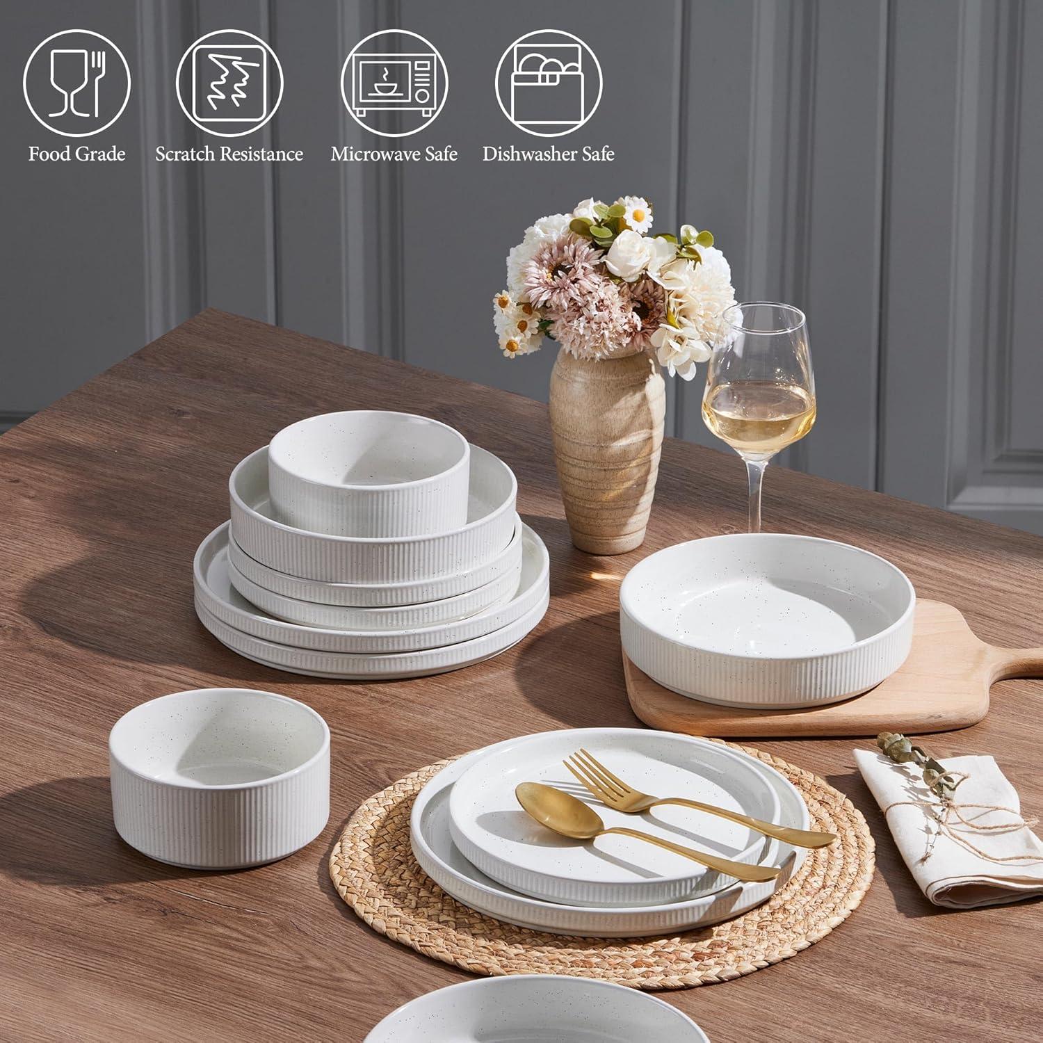 imageEfar Stoneware Dinnerware Sets for 2 6Piece Plates and Bowls Sets Chip amp Scratch Resistant Ribbed Dish Set for Home Restaurant Microwave amp Dishwasher Safe Midnight BlueSpeckled White