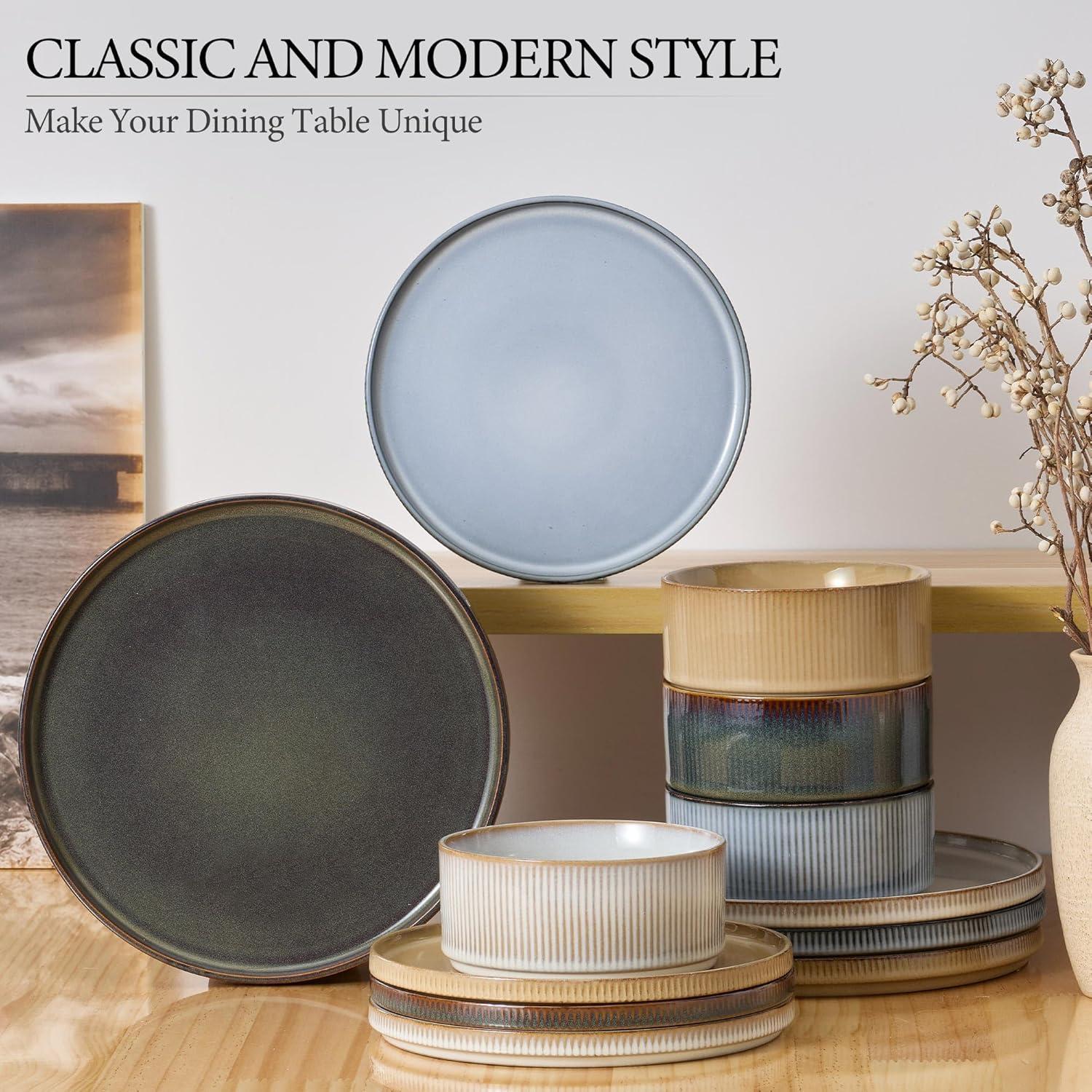 imageEfar Stoneware Dinnerware Sets for 2 6Piece Plates and Bowls Sets Chip amp Scratch Resistant Ribbed Dish Set for Home Restaurant Microwave amp Dishwasher Safe Midnight BlueMulticolor