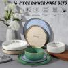 E-far 16-Piece Plates and Bowls Sets with Pasta Bowls – Stoneware Dinnerware Set for 4, Modern Ribbed Dishes, Microwave & Dishwasher Safe, Multicolor(Multicolor)