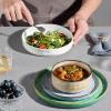 E-far 16-Piece Plates and Bowls Sets with Pasta Bowls – Stoneware Dinnerware Set for 4, Modern Ribbed Dishes, Microwave & Dishwasher Safe, Multicolor(Multicolor)