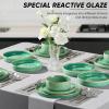 E-far 16-Piece Plates and Bowls Sets with Pasta Bowls – Stoneware Dinnerware Set for 4, Modern Ribbed Dishes, Microwave & Dishwasher Safe, Multicolor(Reactive Green)