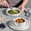 E-far 16-Piece Plates and Bowls Sets with Pasta Bowls – Stoneware Dinnerware Set for 4, Modern Ribbed Dishes, Microwave & Dishwasher Safe, Multicolor(Speckled White)