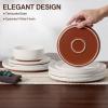 E-far 18-Piece Stoneware Dinnerware Sets, Plates and Bowls Sets for 6, Ceramic Dishware Dishes Set with Terracotta Base, Chip & Scratch Resistant, Microwave & Dishwasher Safe, Speckled White(Whisper White)