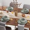 E-far 18-Piece Stoneware Dinnerware Sets, Plates and Bowls Sets for 6, Ceramic Dishware Dishes Set with Terracotta Base, Chip & Scratch Resistant, Microwave & Dishwasher Safe, Speckled White(Sage Green)