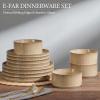 E-far Stoneware Dinnerware Sets for 2, 6-Piece Plates and Bowls Sets, Chip & Scratch Resistant Ribbed Dish Set for Home Restaurant, Microwave & Dishwasher Safe, Midnight Blue(Caramel Khaki)
