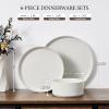 E-far Stoneware Dinnerware Sets for 2, 6-Piece Plates and Bowls Sets, Chip & Scratch Resistant Ribbed Dish Set for Home Restaurant, Microwave & Dishwasher Safe, Midnight Blue(Speckled White)