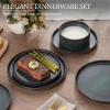 E-far Stoneware Dinnerware Sets for 2, 6-Piece Plates and Bowls Sets, Chip & Scratch Resistant Ribbed Dish Set for Home Restaurant, Microwave & Dishwasher Safe, Midnight Blue(Blackish Green)