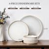 E-far Stoneware Dinnerware Sets for 2, 6-Piece Plates and Bowls Sets, Chip & Scratch Resistant Ribbed Dish Set for Home Restaurant, Microwave & Dishwasher Safe, Midnight Blue(Creamy Beige)