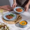 E-far Stoneware Dinnerware Sets for 2, 6-Piece Plates and Bowls Sets, Chip & Scratch Resistant Ribbed Dish Set for Home Restaurant, Microwave & Dishwasher Safe, Dusty Blue(Dusty Blue)