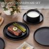 E-far Stoneware Dinnerware Sets for 2, 6-Piece Plates and Bowls Sets, Chip & Scratch Resistant Ribbed Dish Set for Home Restaurant, Microwave & Dishwasher Safe, Midnight Blue(Matte Black)