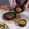 E-far Stoneware Dinnerware Sets for 2, 6-Piece Plates and Bowls Sets, Chip & Scratch Resistant Ribbed Dish Set for Home Restaurant, Microwave & Dishwasher Safe, Midnight Blue(Matte Black)