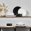 E-far Stoneware Dinnerware Sets for 2, 6-Piece Plates and Bowls Sets, Chip & Scratch Resistant Ribbed Dish Set for Home Restaurant, Microwave & Dishwasher Safe, Dusty Blue(Speckled White & Matte Black)