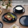 E-far Stoneware Dinnerware Sets for 2, 6-Piece Plates and Bowls Sets, Chip & Scratch Resistant Ribbed Dish Set for Home Restaurant, Microwave & Dishwasher Safe, Midnight Blue(Midnight Blue)