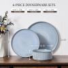 E-far Stoneware Dinnerware Sets for 2, 6-Piece Plates and Bowls Sets, Chip & Scratch Resistant Ribbed Dish Set for Home Restaurant, Microwave & Dishwasher Safe, Dusty Blue(Dusty Blue)