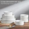 E-far Stoneware Dinnerware Sets for 2, 6-Piece Plates and Bowls Sets, Chip & Scratch Resistant Ribbed Dish Set for Home Restaurant, Microwave & Dishwasher Safe, Dusty Blue(Speckled White)
